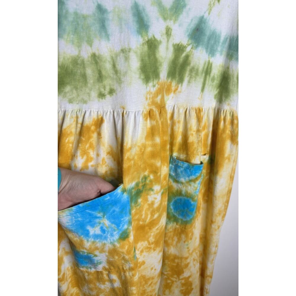Dharma Trading Dress Maxi Yellow Tie Dye Pockets Size Medium Hippie Casual Tent - Picture 3 of 7